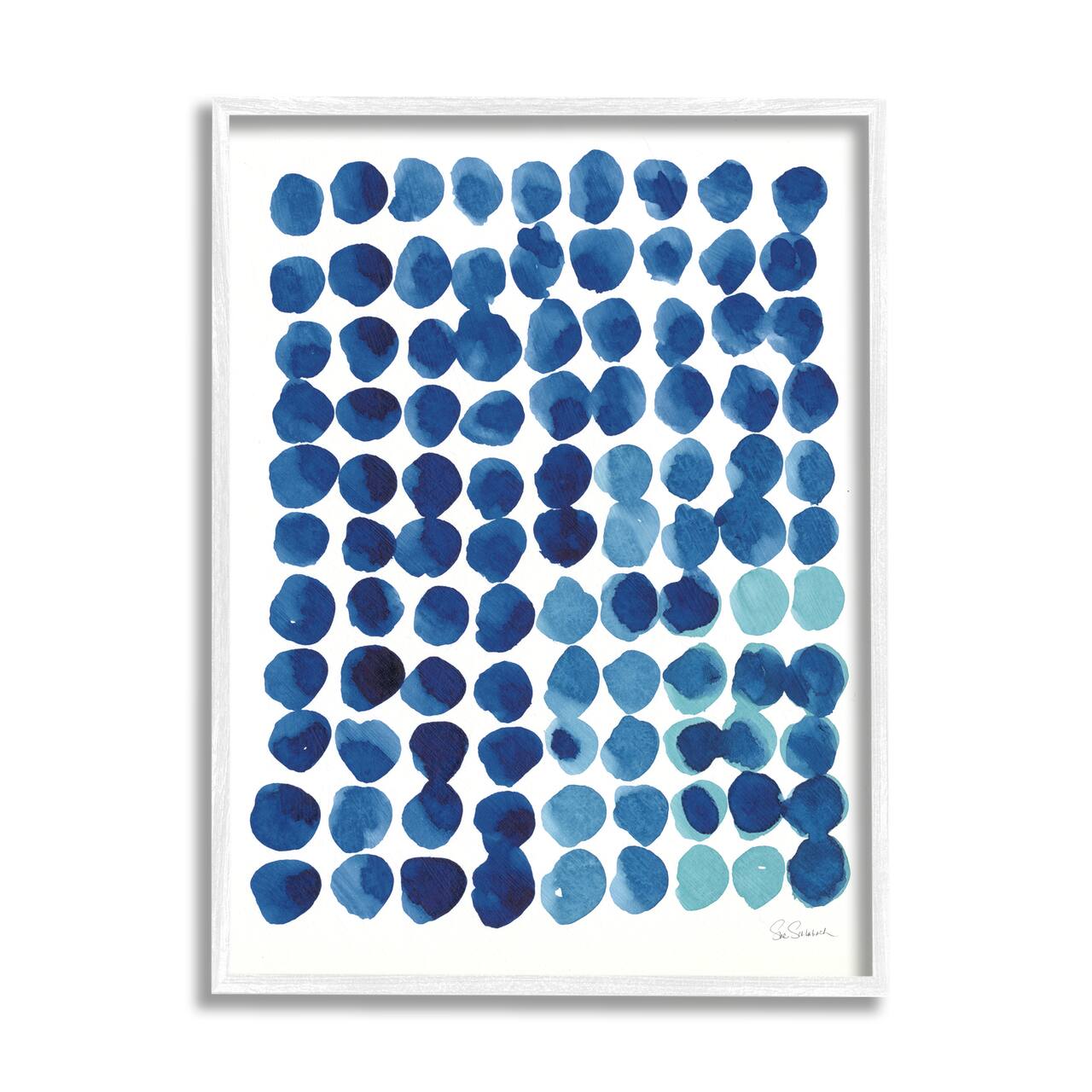 Stupell Industries Blue Polka Dot Pattern Circle Shape Grid Watercolor Framed Wall Art